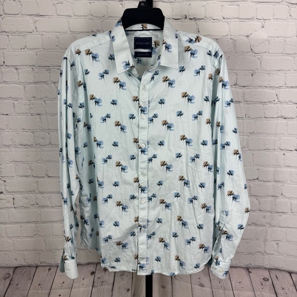 Stitch Note Blue Floral Button Up Dress Shirt Egyptian Cotton Size Large - Picture 1 of 6